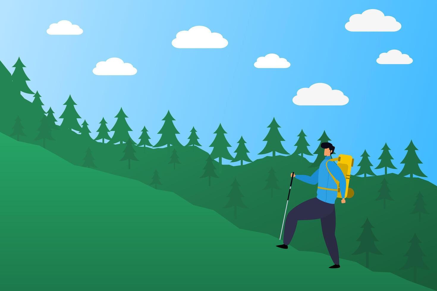 tropical forest mountain climber flat design illustration vector