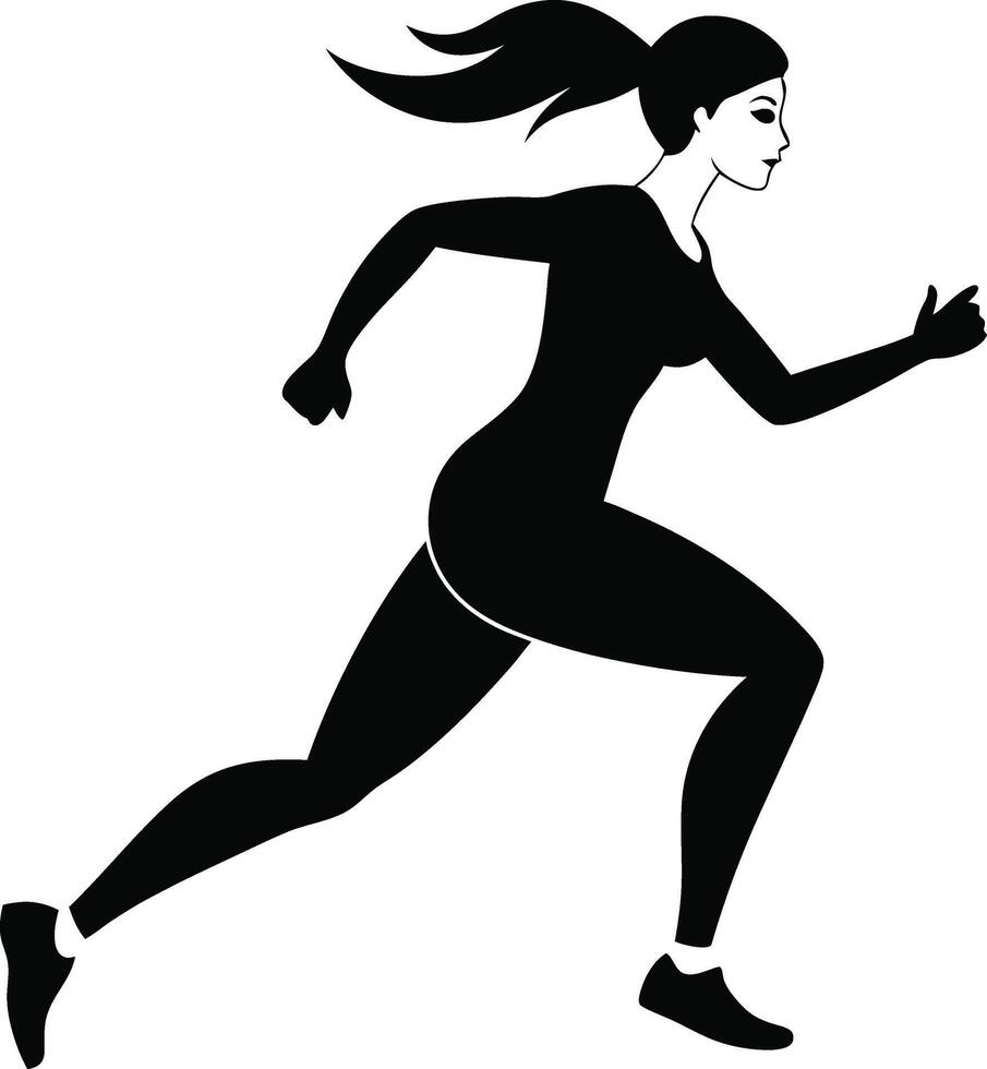 Young woman running silhouette art illustration black color with no background design vector