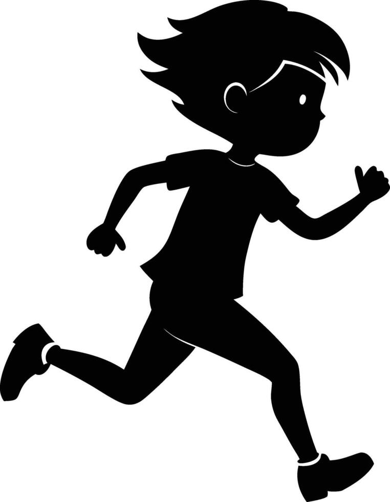 A young boy is running silhouette art illustration black color with no background design vector