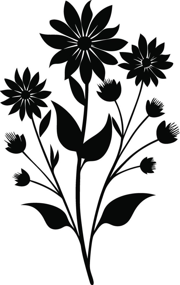 A wonderful wildflower silhouette art illustration black color with no background design vector