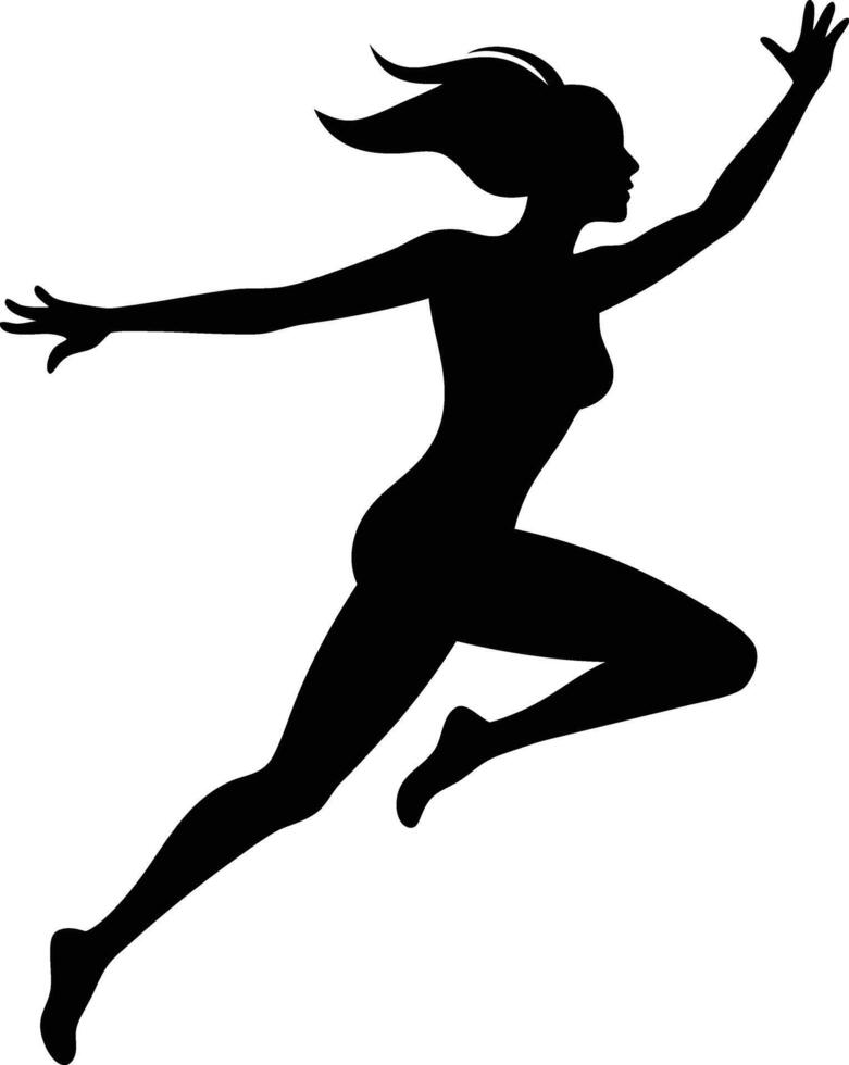 Young female jumping silhouette art illustration black color with no background design vector