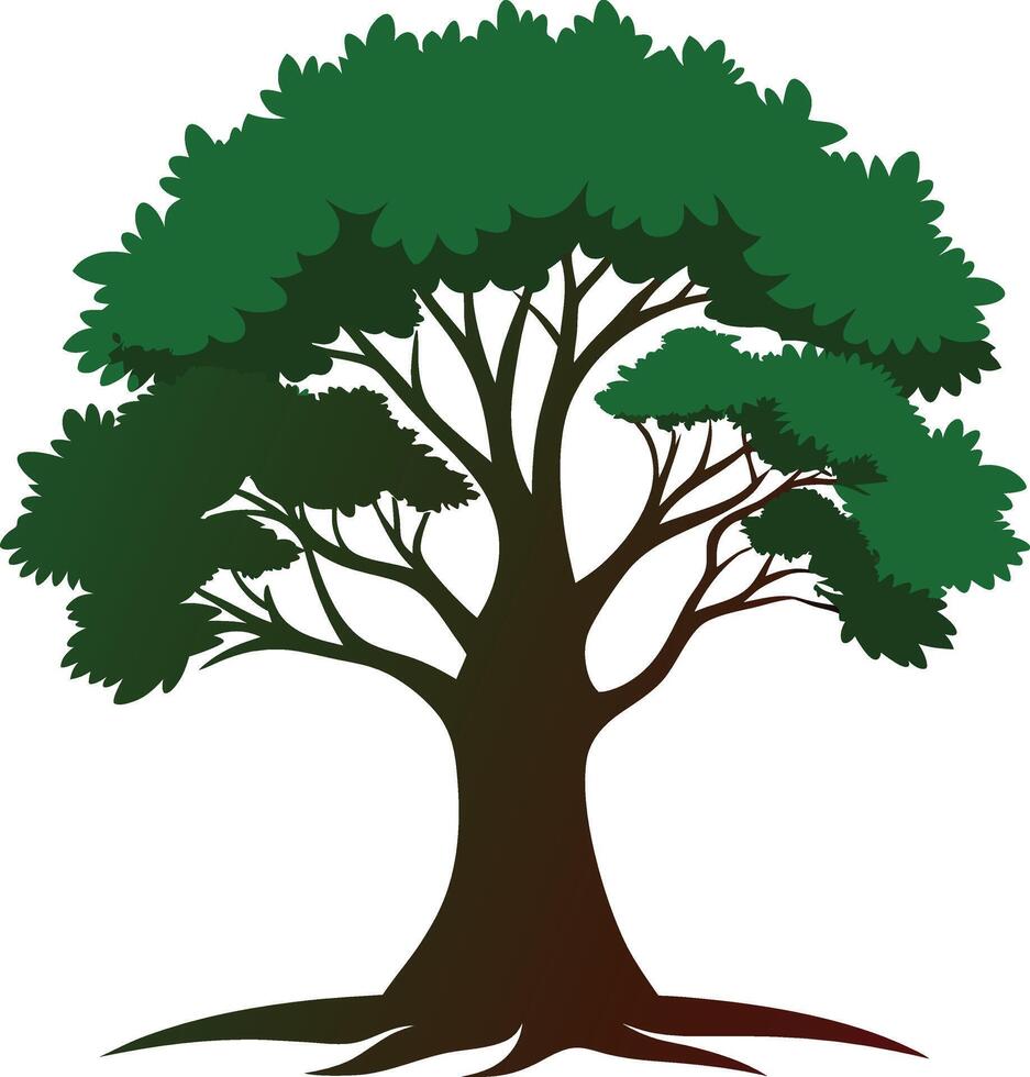 Green tree silhouette art illustration black color with no background design vector