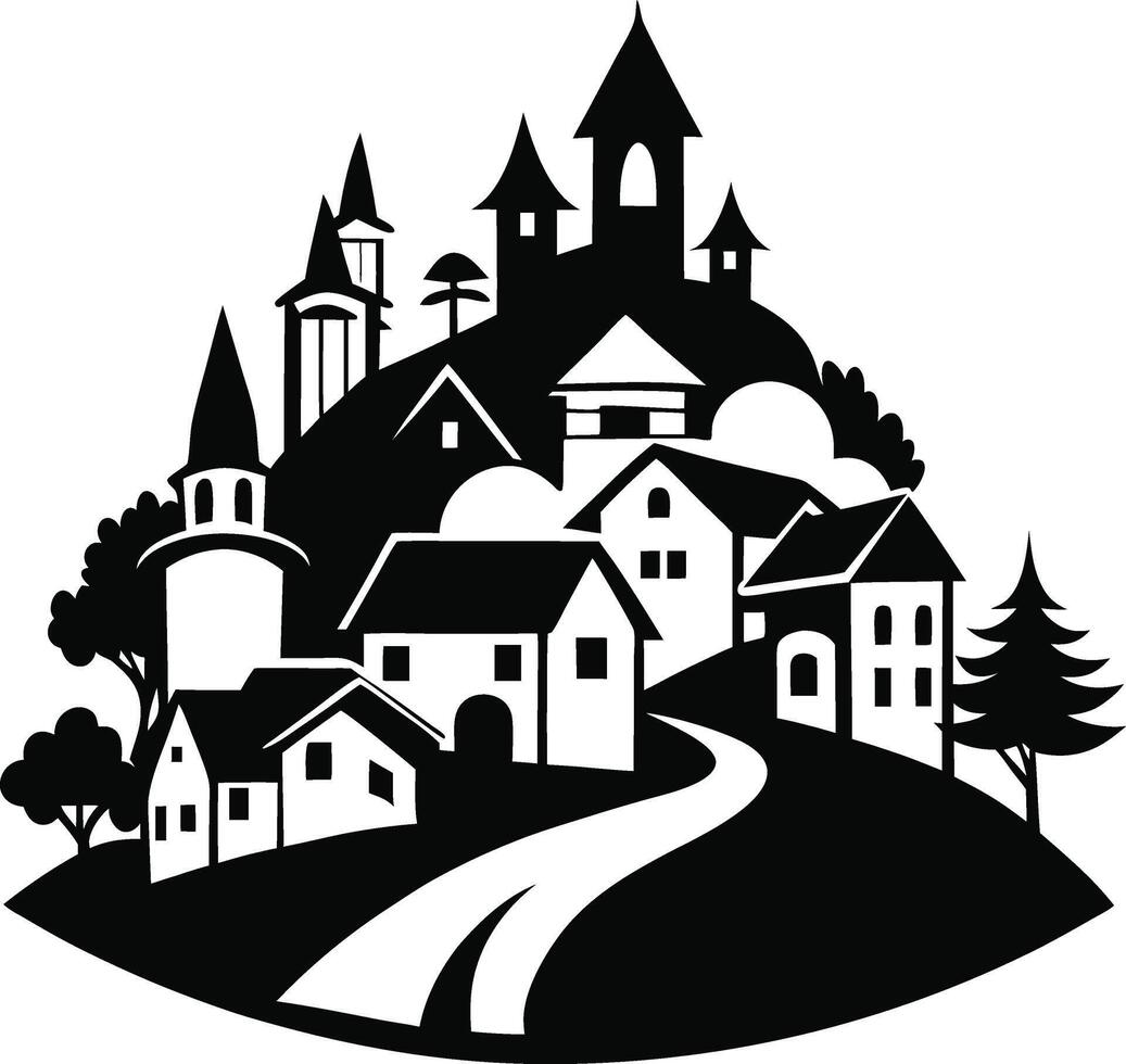 Wonderful Cityscape silhouette art illustration black color with no background design vector
