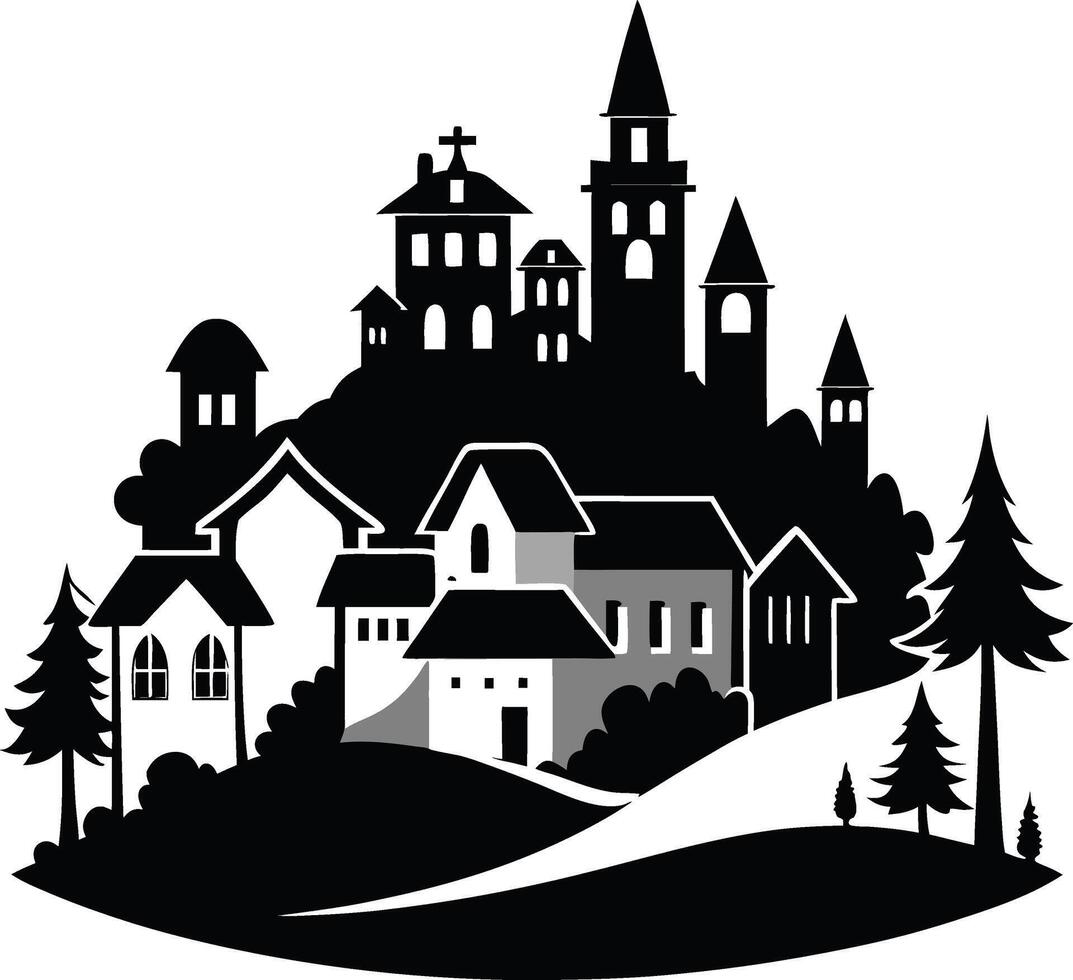 Wonderful Cityscape silhouette art illustration black color with no background design vector