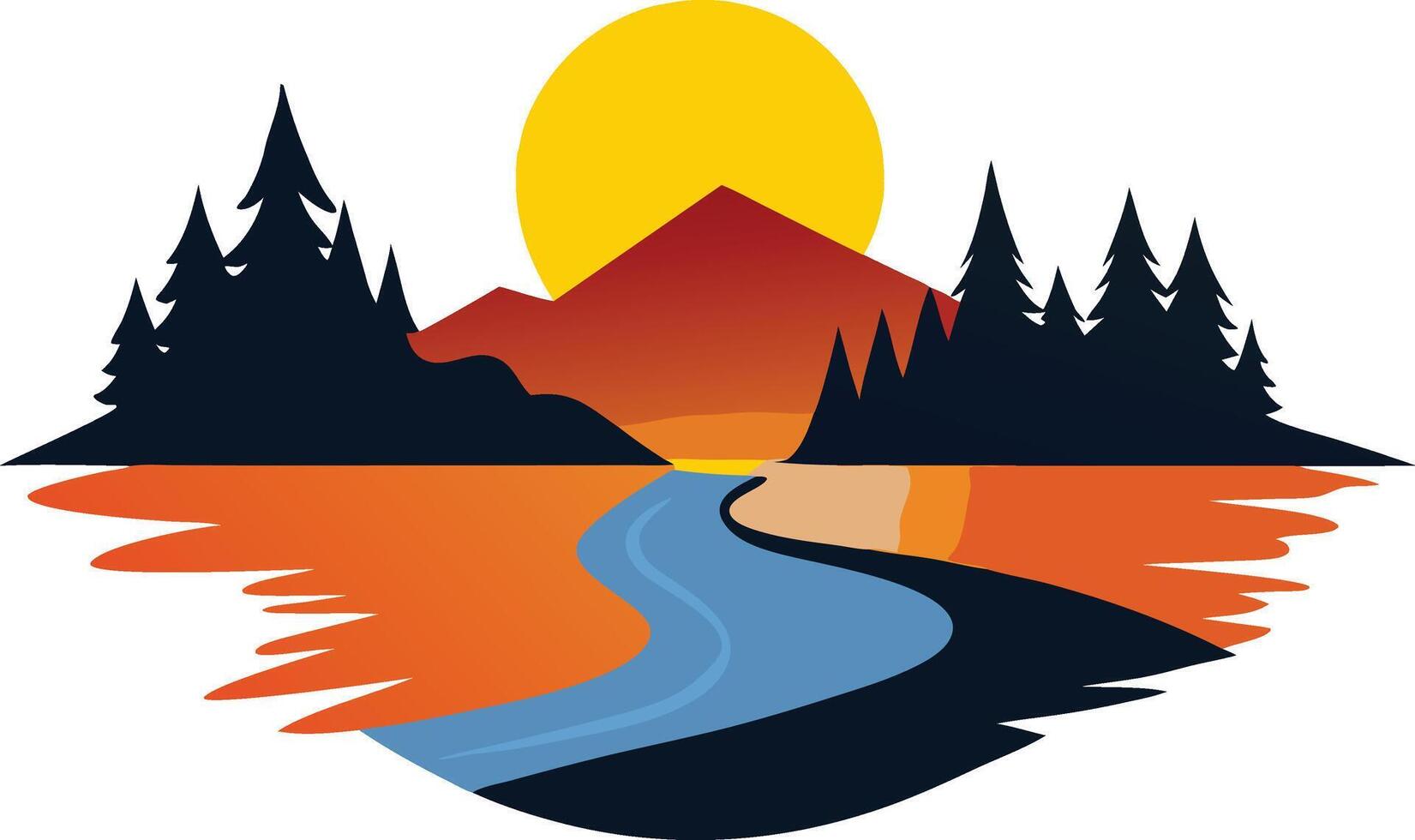 A wonderful river colorful and silhouette art illustration design with no background vector
