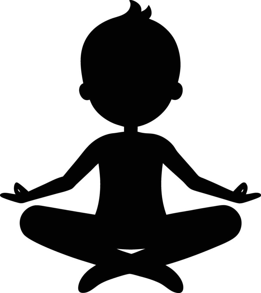 A young kid doing yoga silhouette art illustration design without background vector