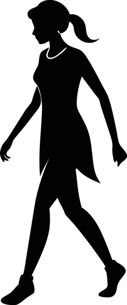 A young female is walking silhouette art illustration design with no background vector