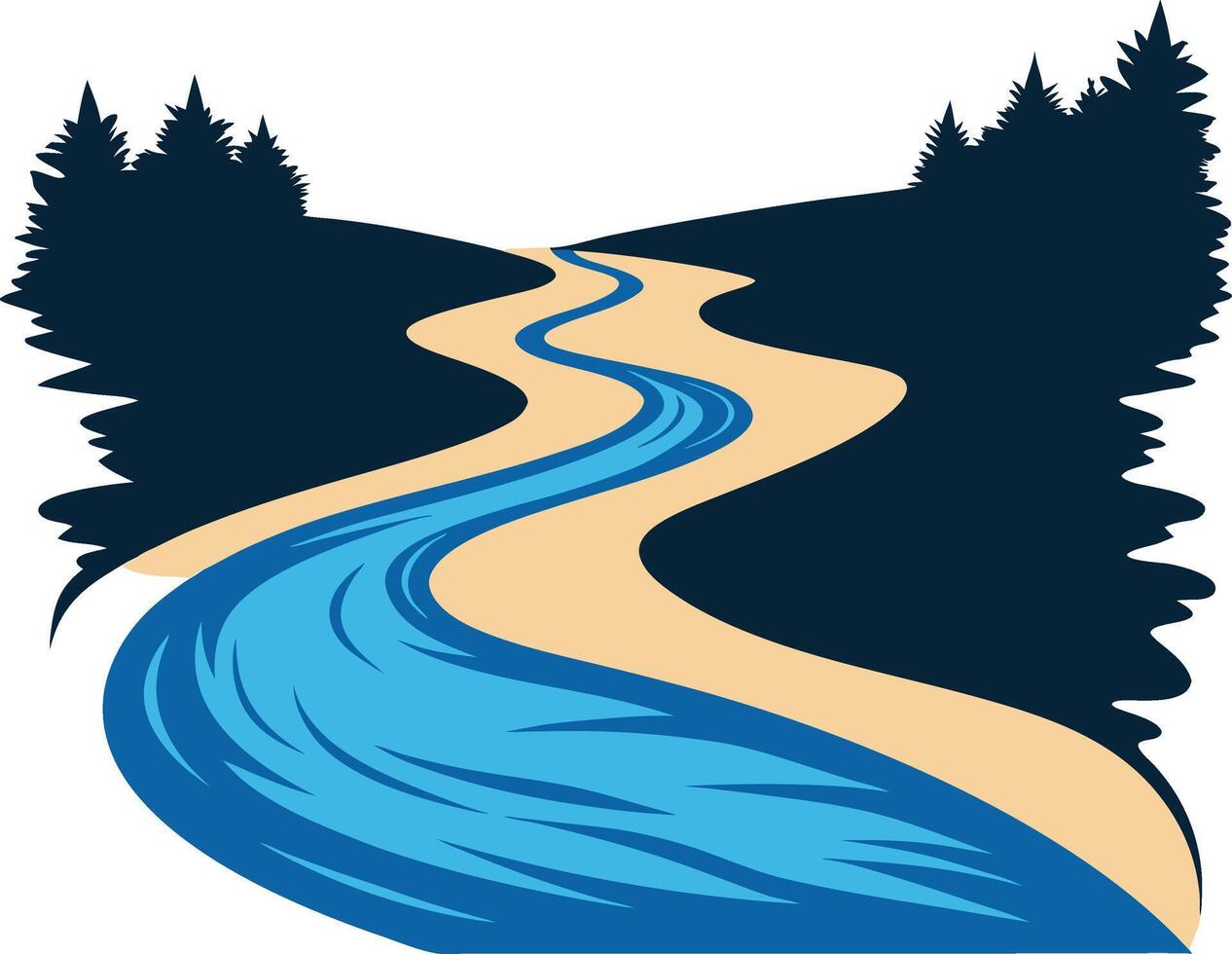 A wonderful river silhouette art illustration design without background vector