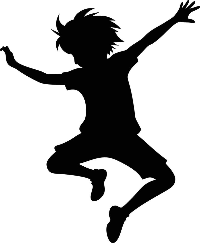 A young kid jumping silhouette art illustration black color with no background design vector