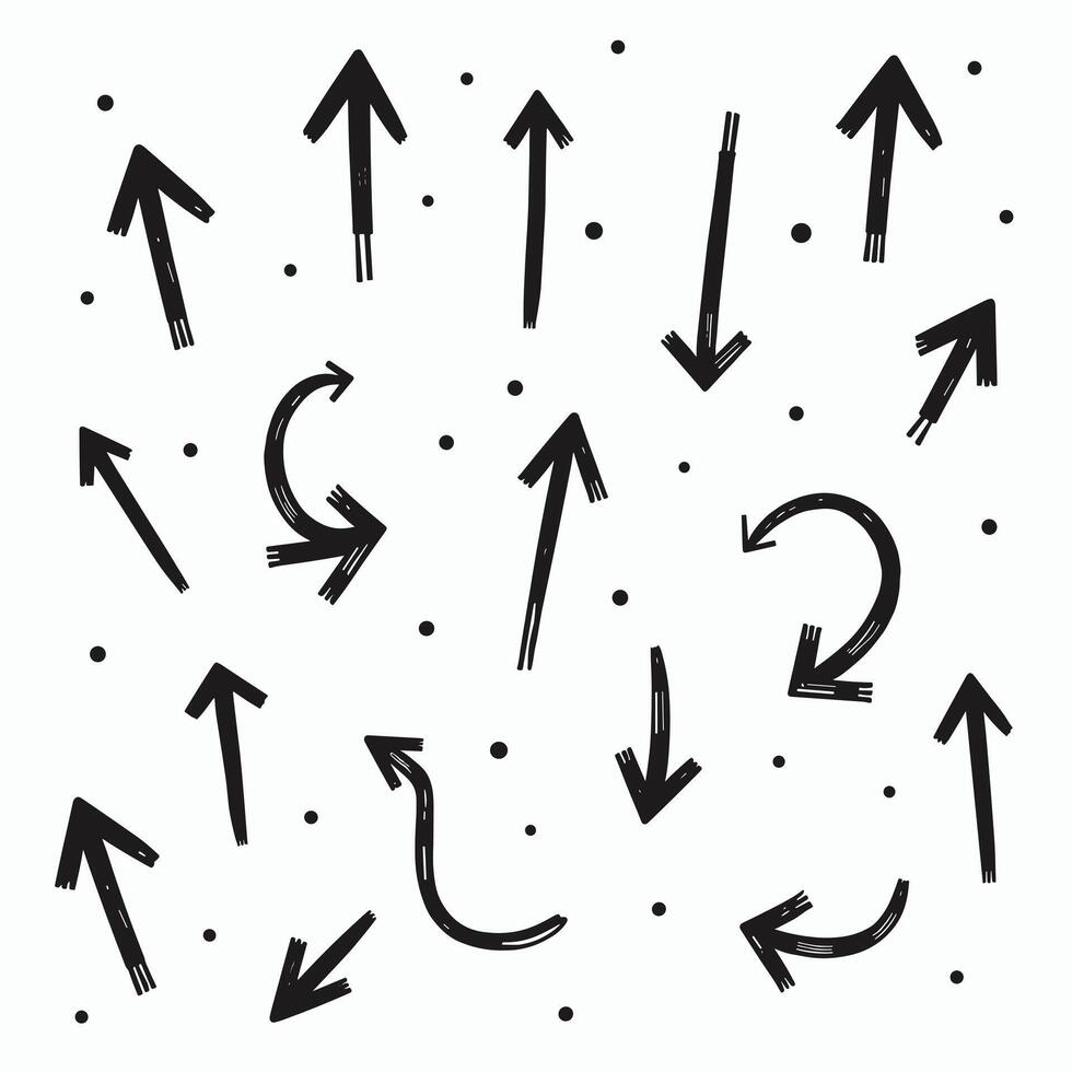 Black arrows in various directions with scattered dots on a white background. vector