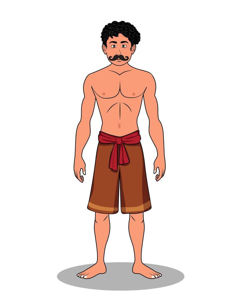 Character Design Village Man Standing in Cartoon Style vector