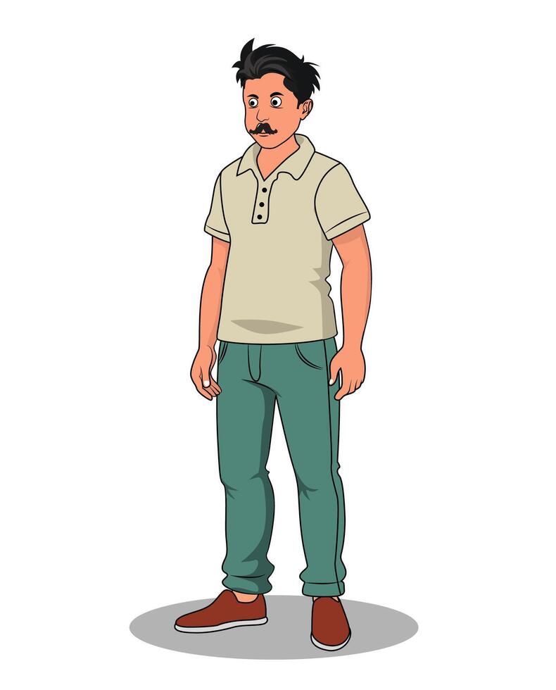 A man cartoon character design who wearing t-shirt, pant and shoe vector
