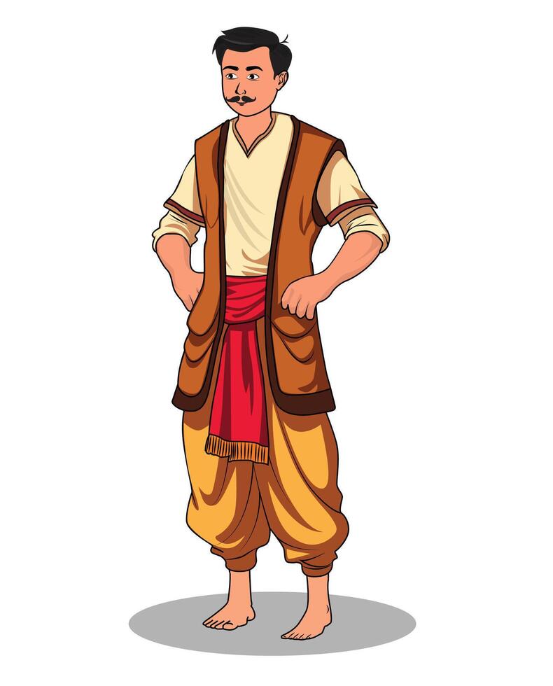 A man with mustache and wearing dhuti, cartoon character design vector