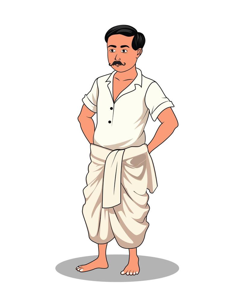 Cartoon Style Village Man in a Calm Standing Pose vector