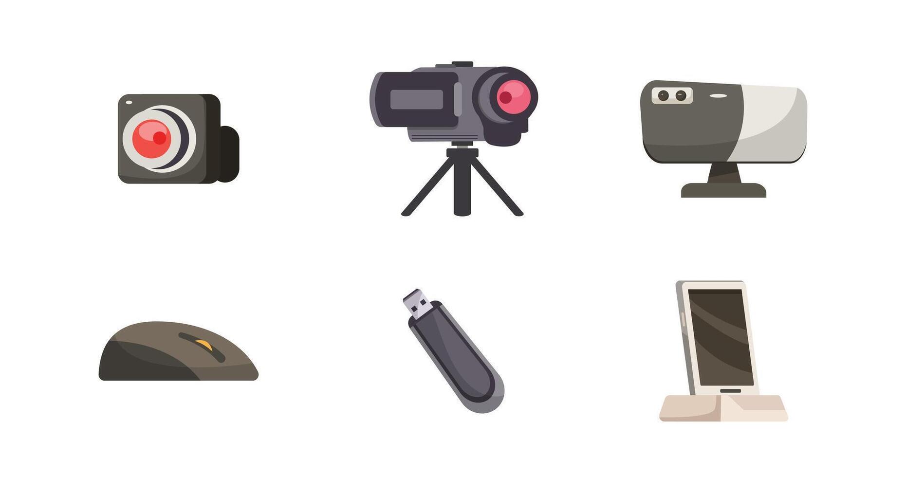 Camera,mobile phone,driver,mouse,webcam.Equipment for online working in cartoon vector