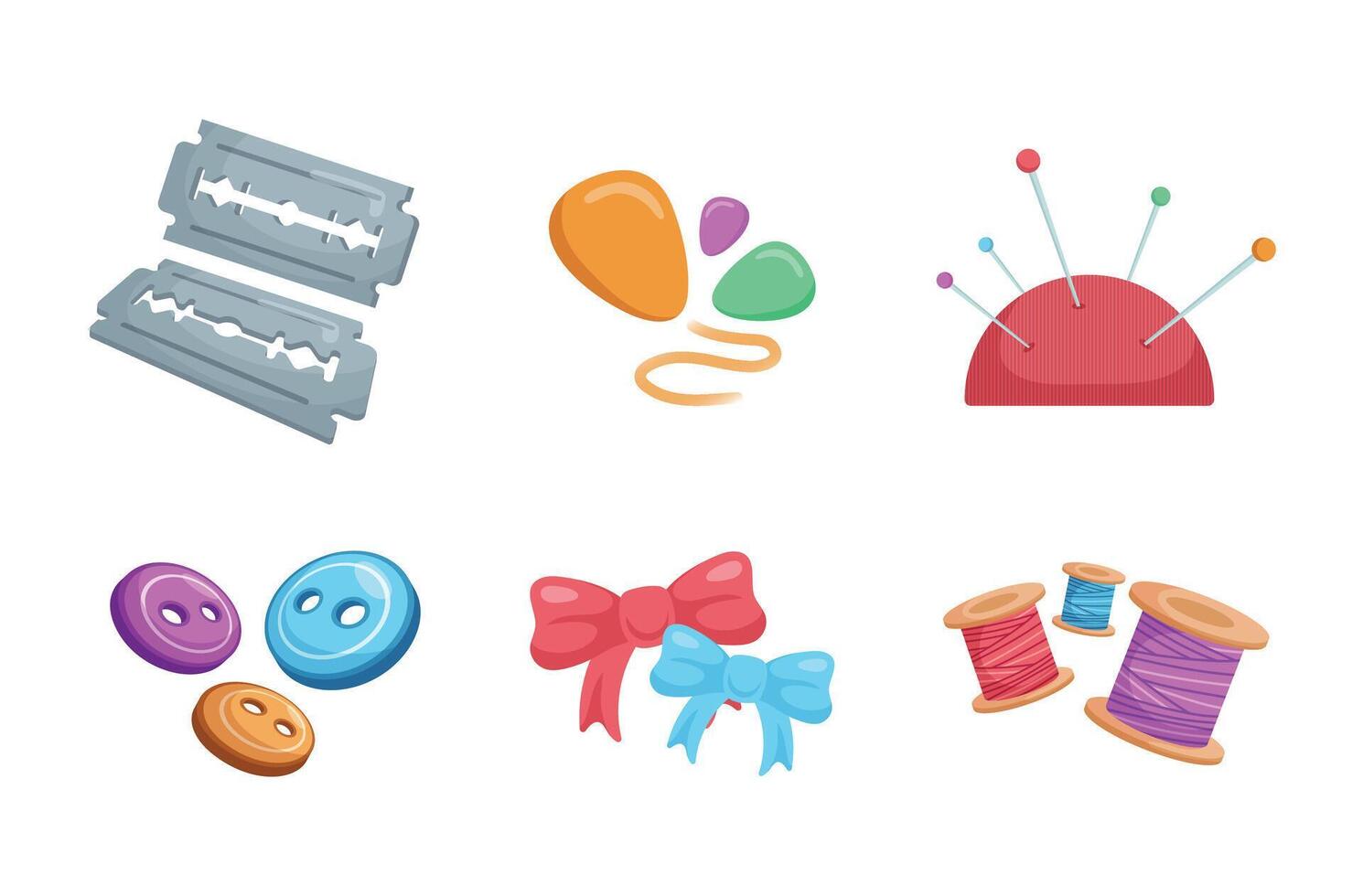accessories of needle work in cartoon character vector