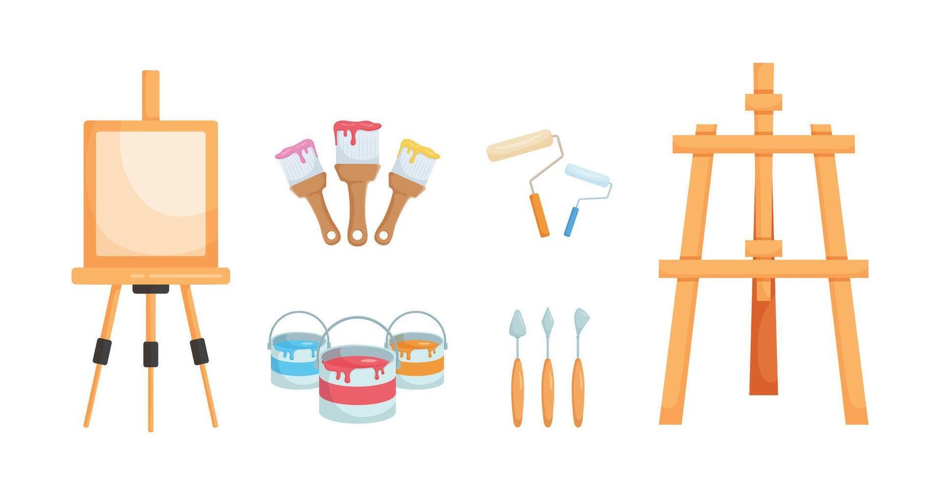 Art stationary elements in cartoon character,colorful accessories for paint and drawing,i vector