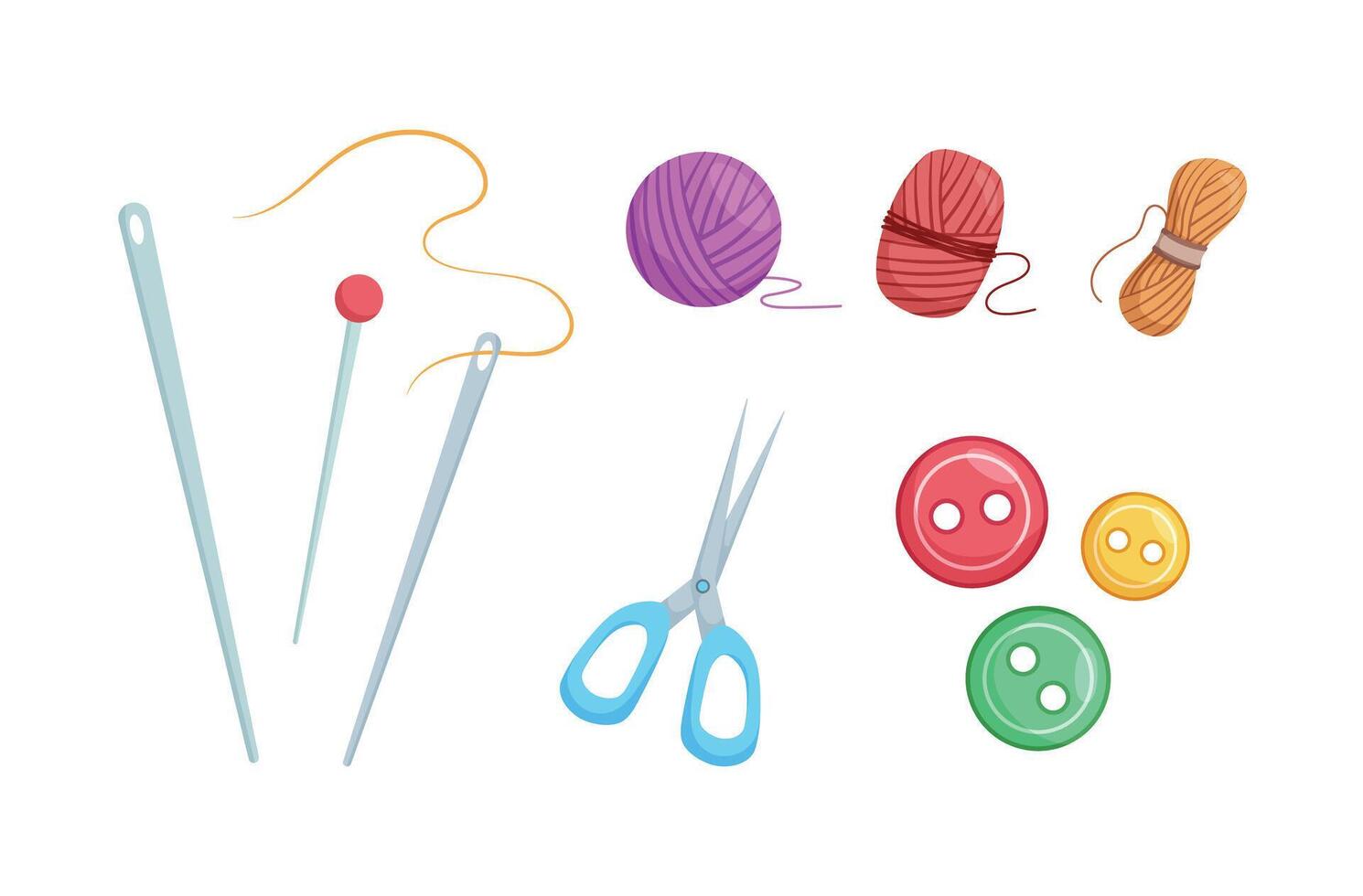 Needle,Scissor,Thread,Yarn,Button.Accessories for embroidery work,i vector