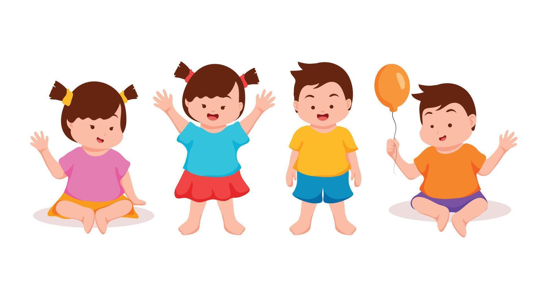 Little babies in cartoon character,two girls and two boys, vector