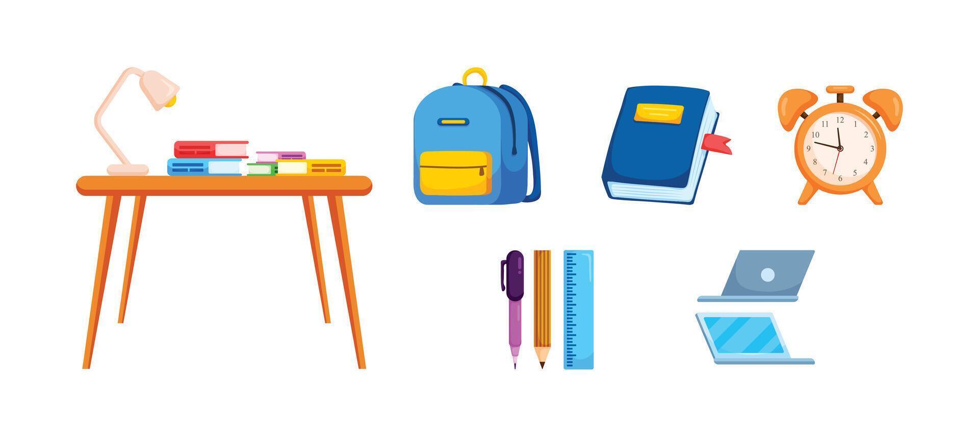 Student accessories in cartoon character,element of children study stuff. vector