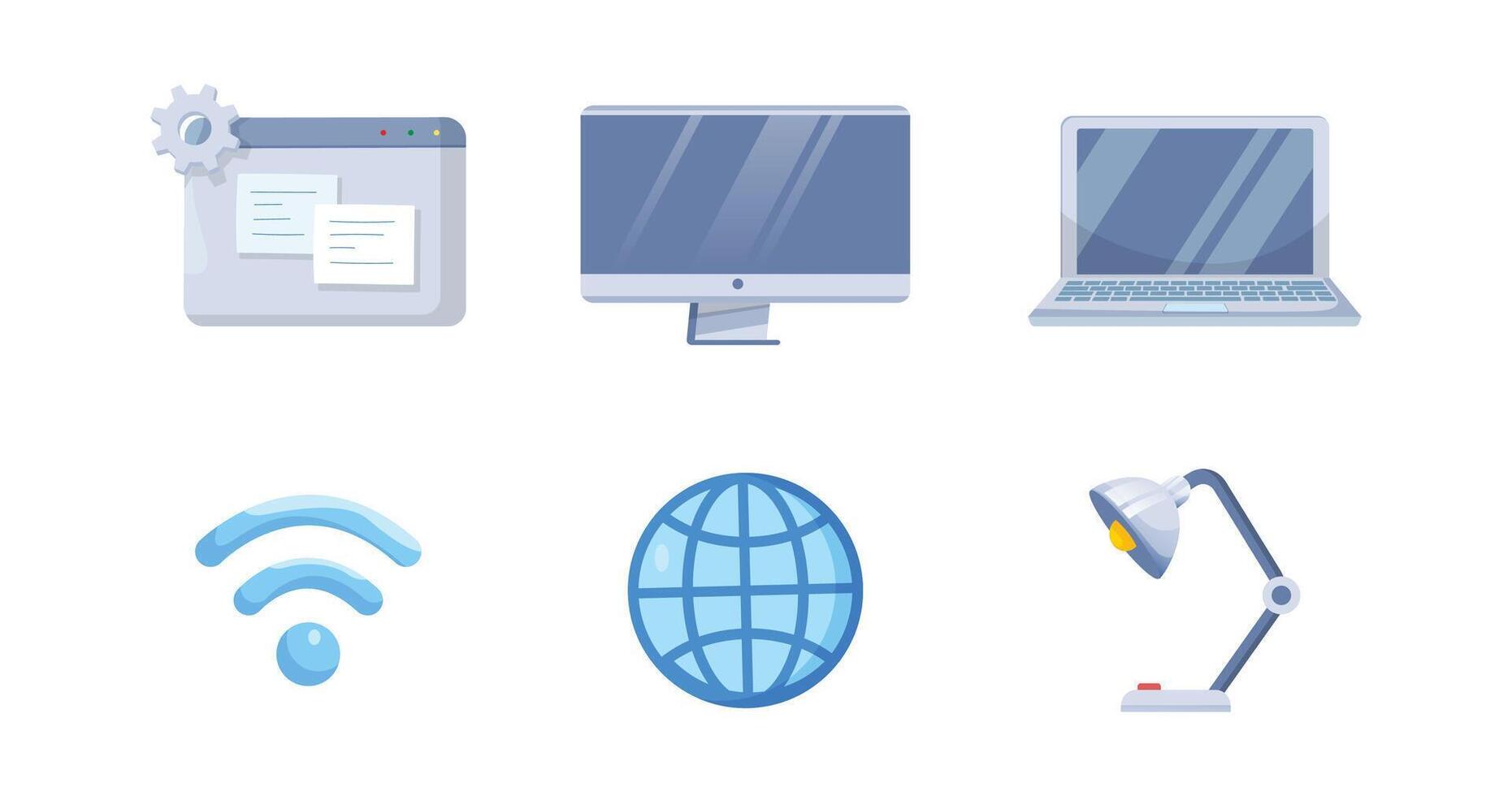 The Electronics element in cartoon character.Laptop,Lamp,WiFi symbol, vector