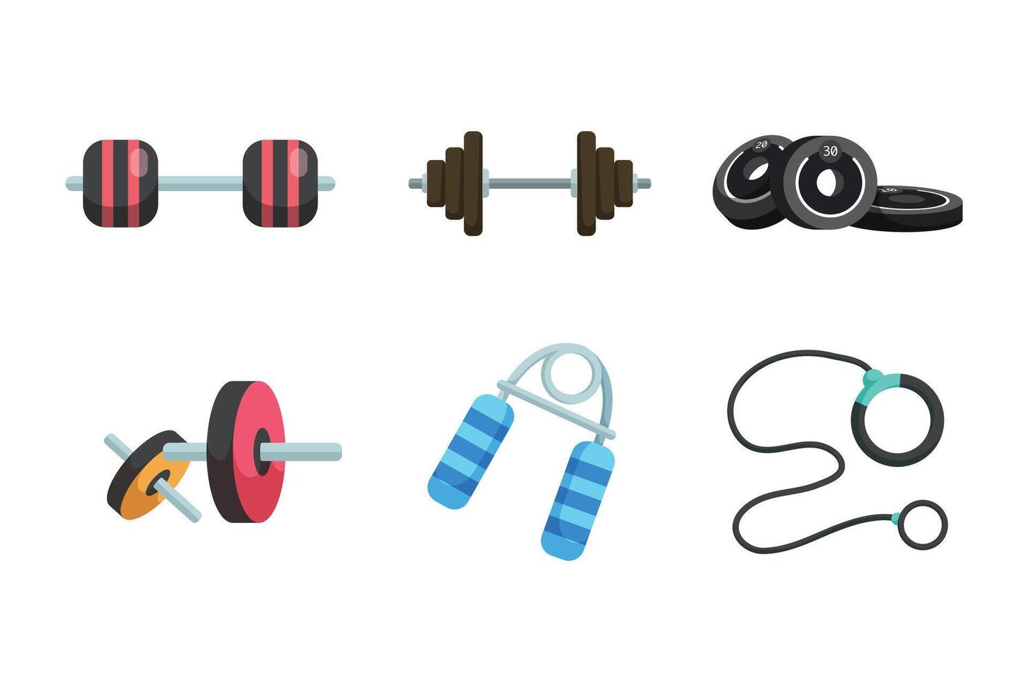 Dumbbell and Exercise equipment in cartoon character, vector