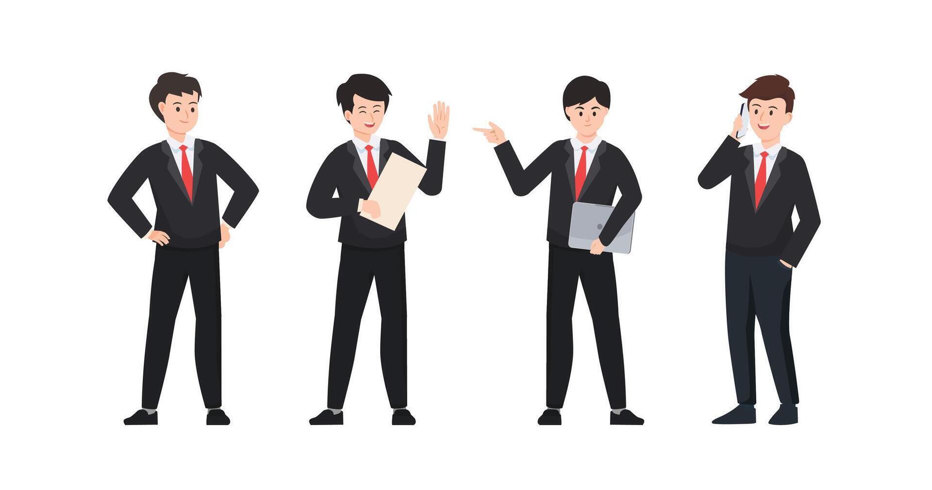 Young Businessman in cartoon character,acting different style, vector