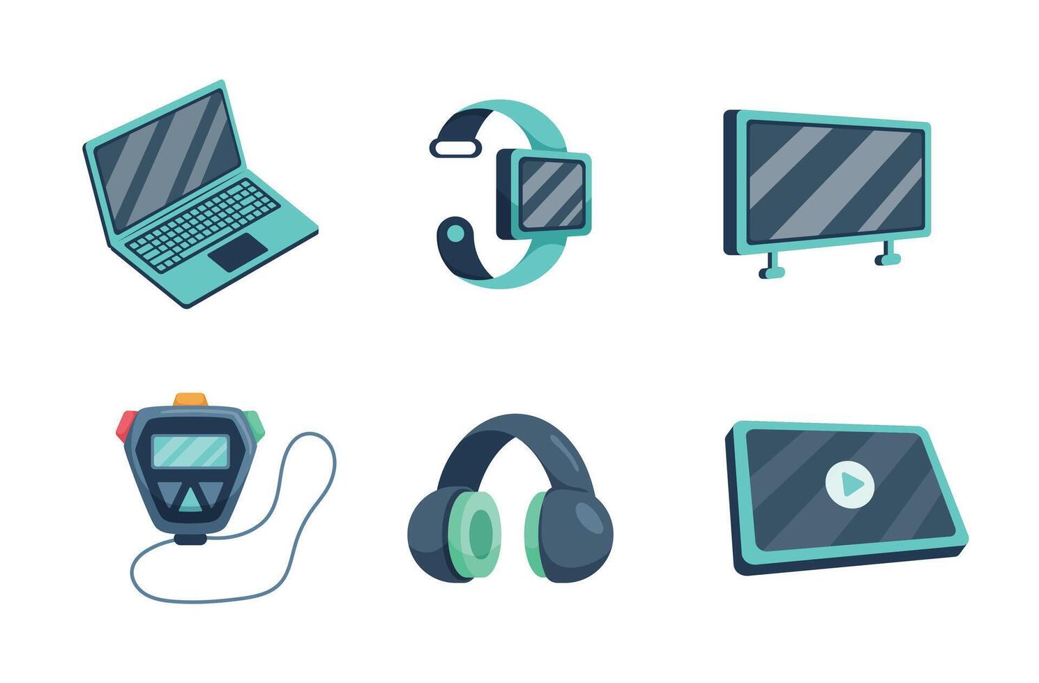 Notebook,Smart Watch,headphone.the accessories of technology in cartoon character, vector