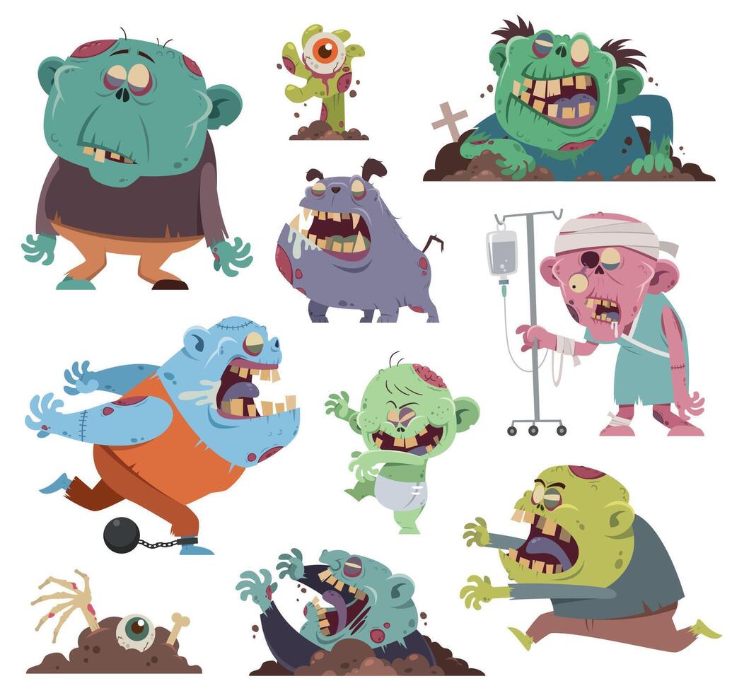 Cartoon Set Zombie characters vector