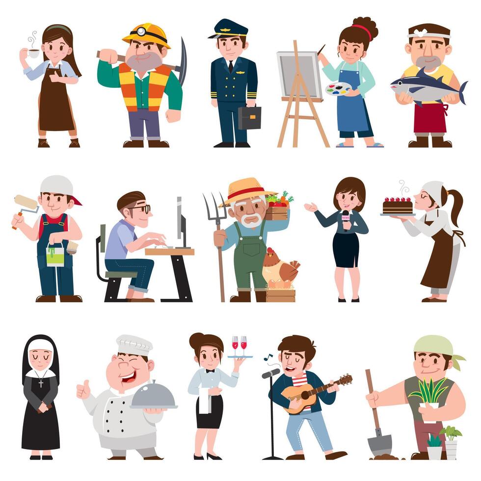 Professions cartoon Character. Job collection vector