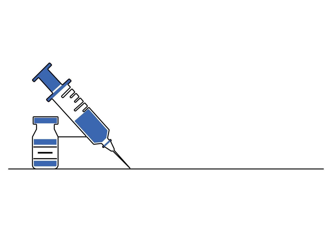 Continuous one line drawing of medicine set with syringe and vial. Pharmaceutical components and vaccine symbol premium illustration vector