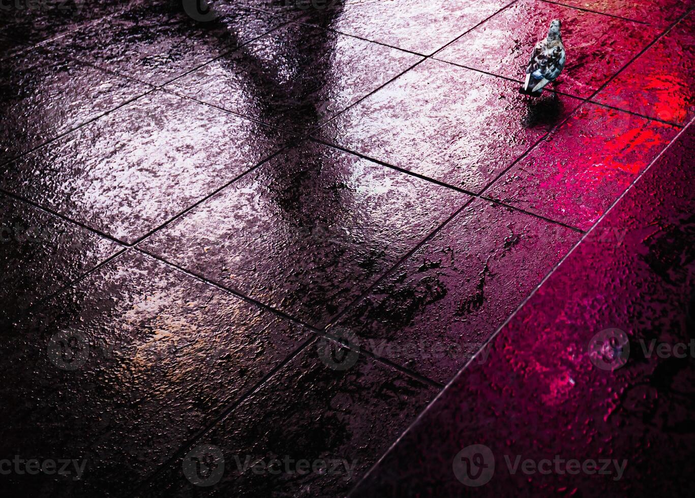 A person sitting on a floor with a red light photo