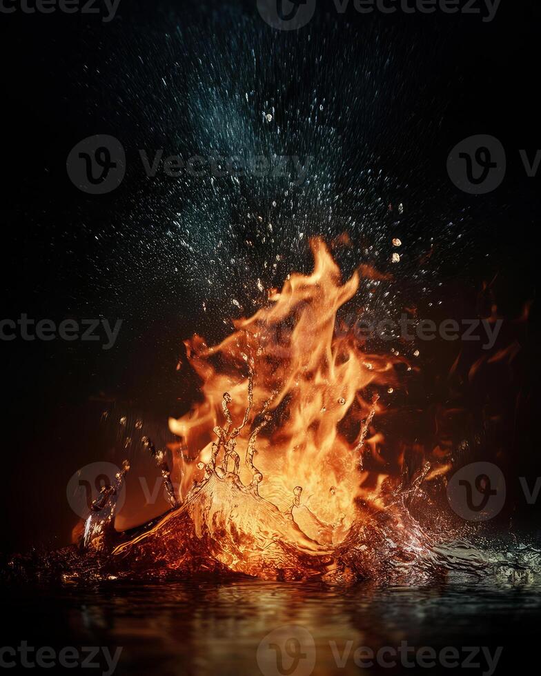 Fire and water splash on black background photo