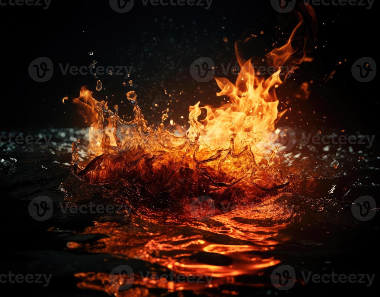 Fiery flames clash with surging water in a dynamic battle of elements. The wild flame battles the cool water in an iconic elemental confrontation photo