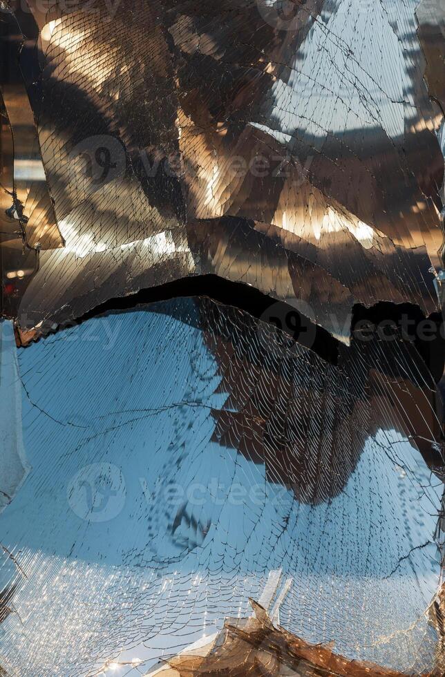 A mirror with a broken piece of glass on it photo