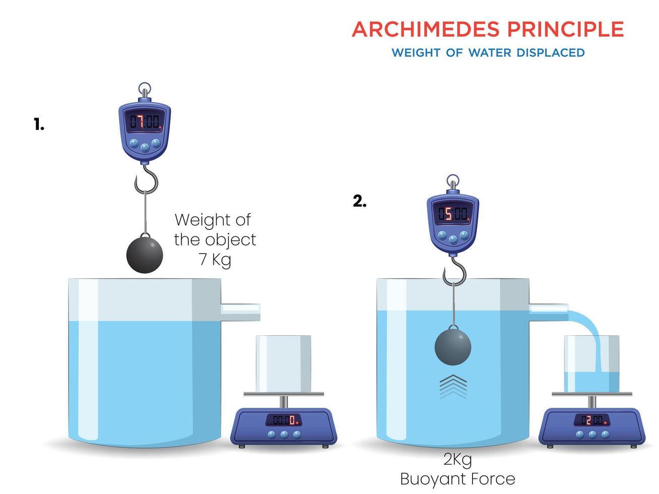 Weight of Water Displacement and Archimedes' Principle Explained vector