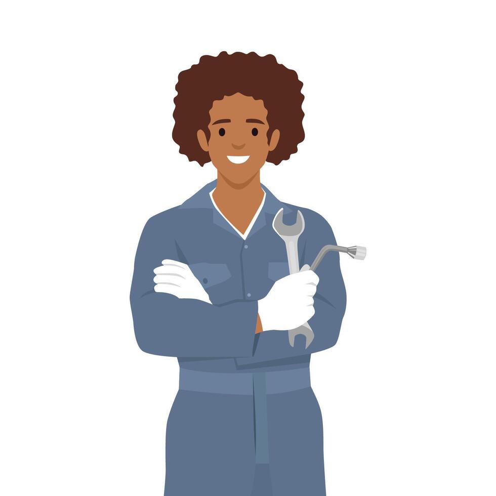Young man Auto Car Mechanic. vector