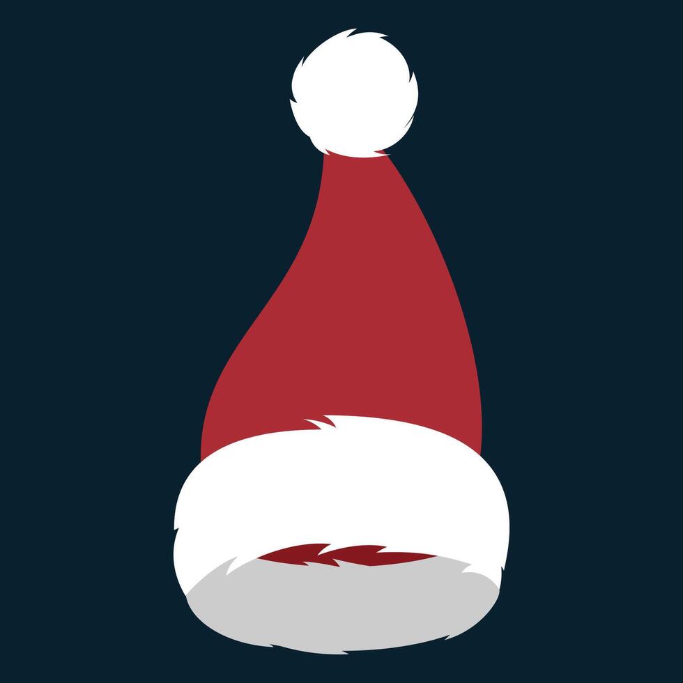 Santa Claus red hat isolated on dark blue background. Christmas element for design in flat style. vector