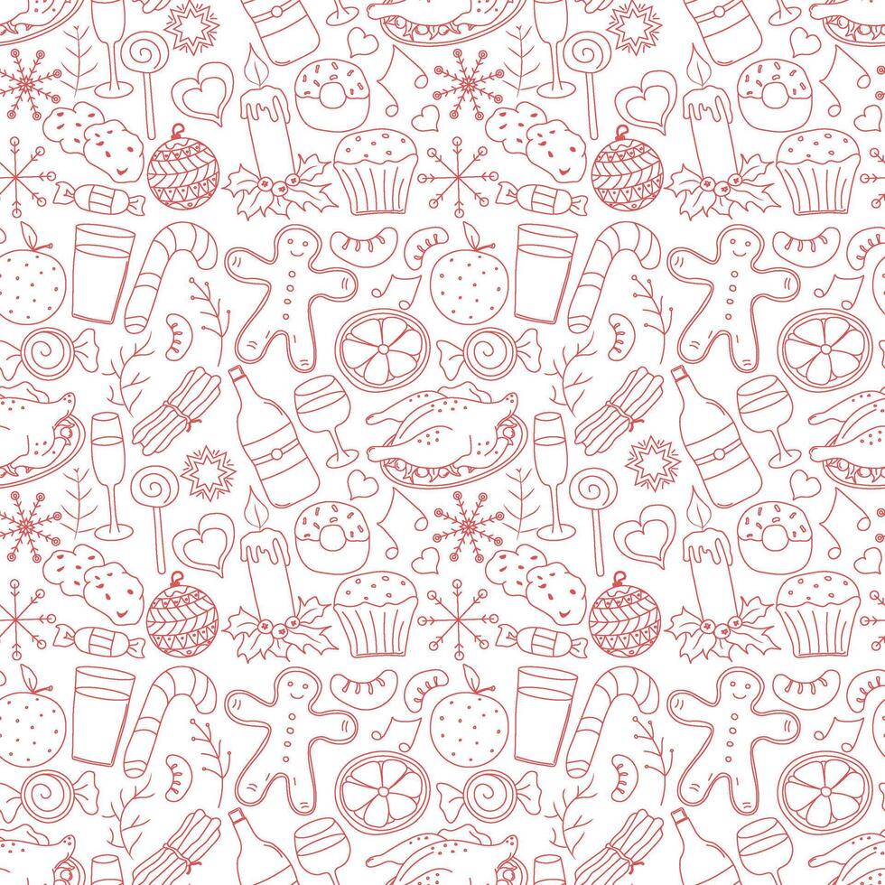 Seamless Christmas pattern. New year background. Doodle illustration with christmas icons vector