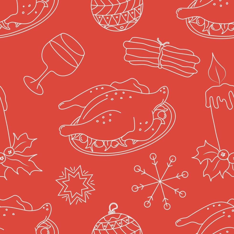 ReD Seamless christmas pattern. New year background. Doodle illustration with christmas icons vector