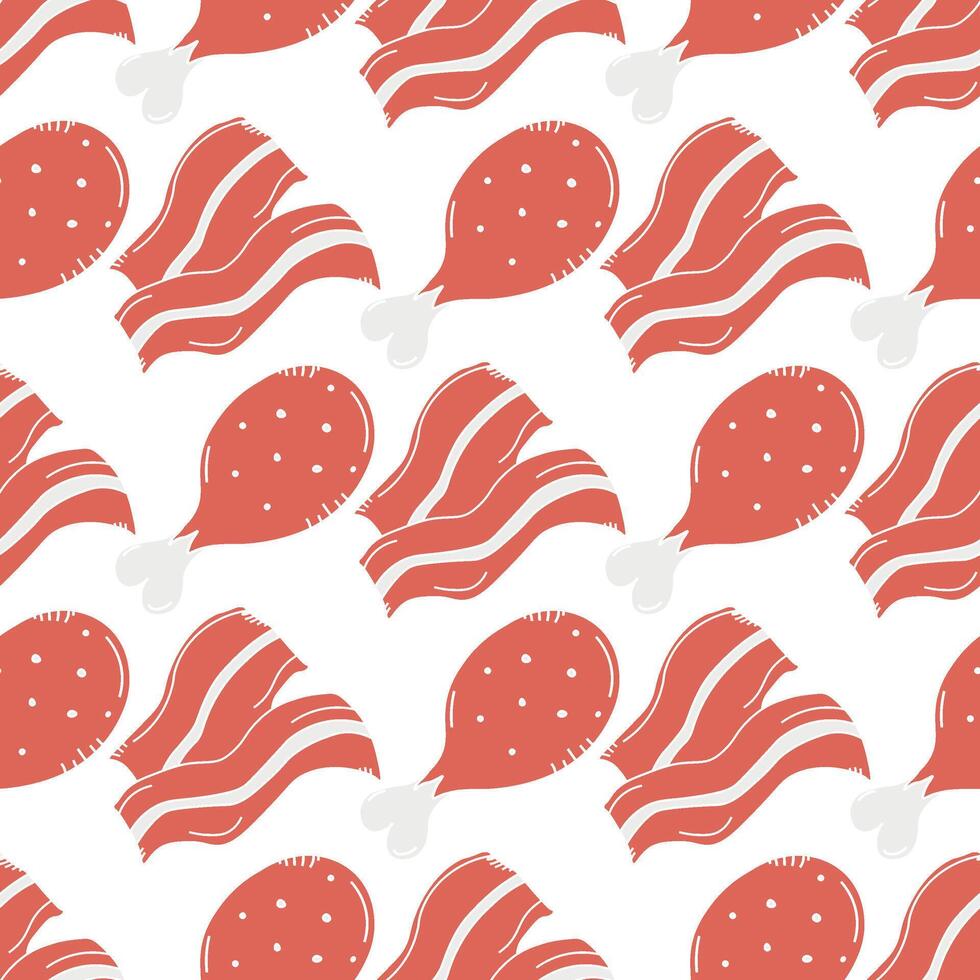 Seamless meat pattern. Doodle meat background. vector