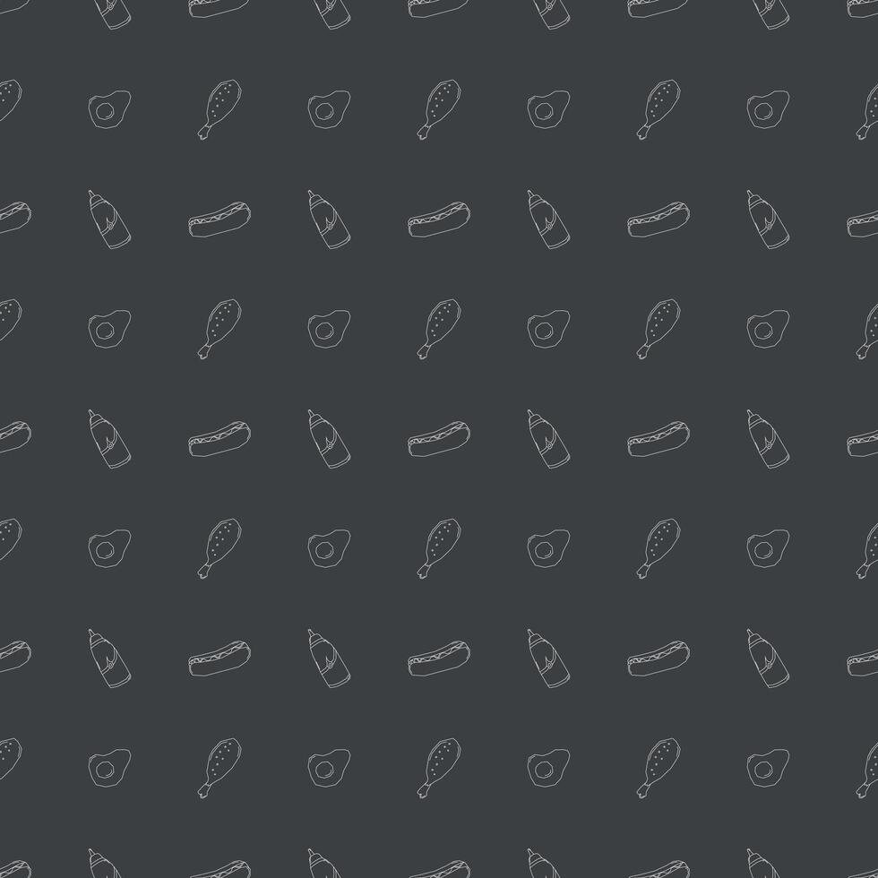 Seamless fastfood pattern. fast food background. Doodle fastfood icons. Drawn food pattern vector