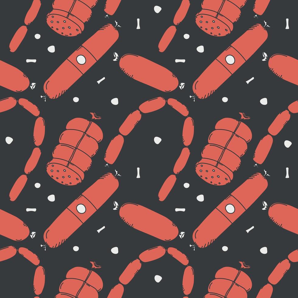 Seamless meat pattern. Doodle meat background. illustration with meat products vector
