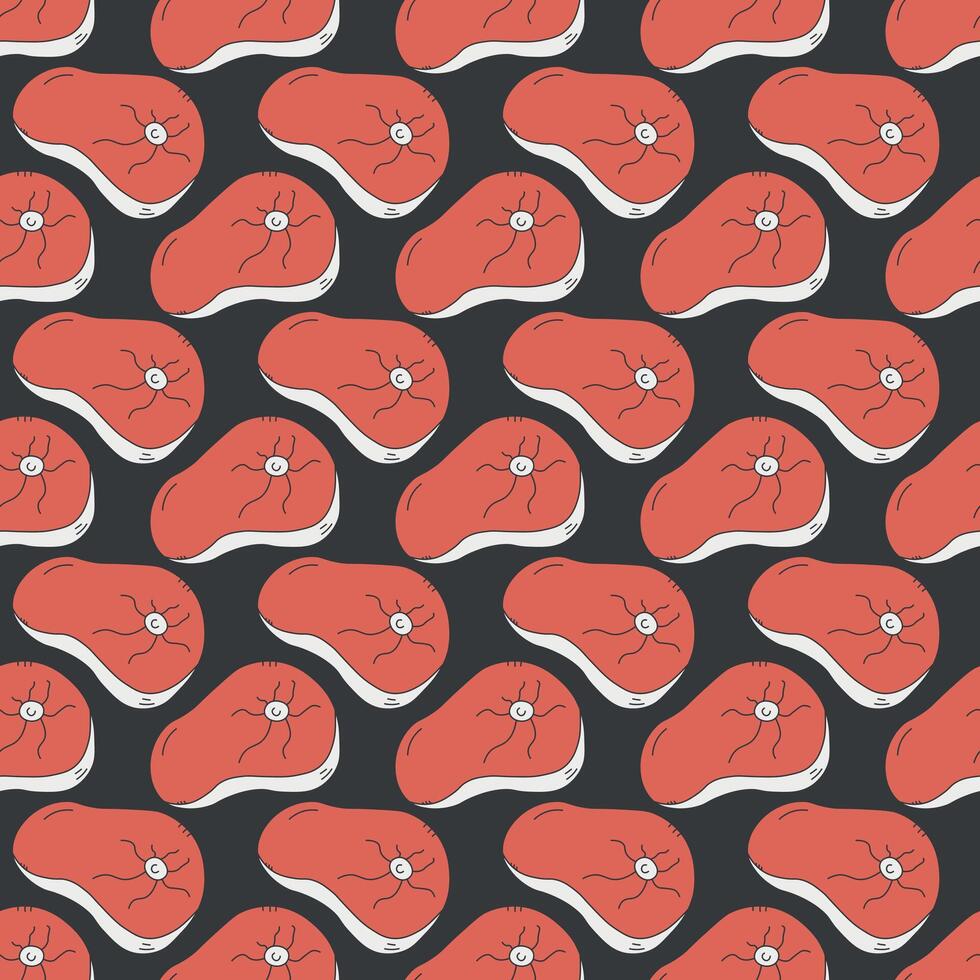 Seamless Steak Pattern. meat background. Doodle illustration with meat products icons vector
