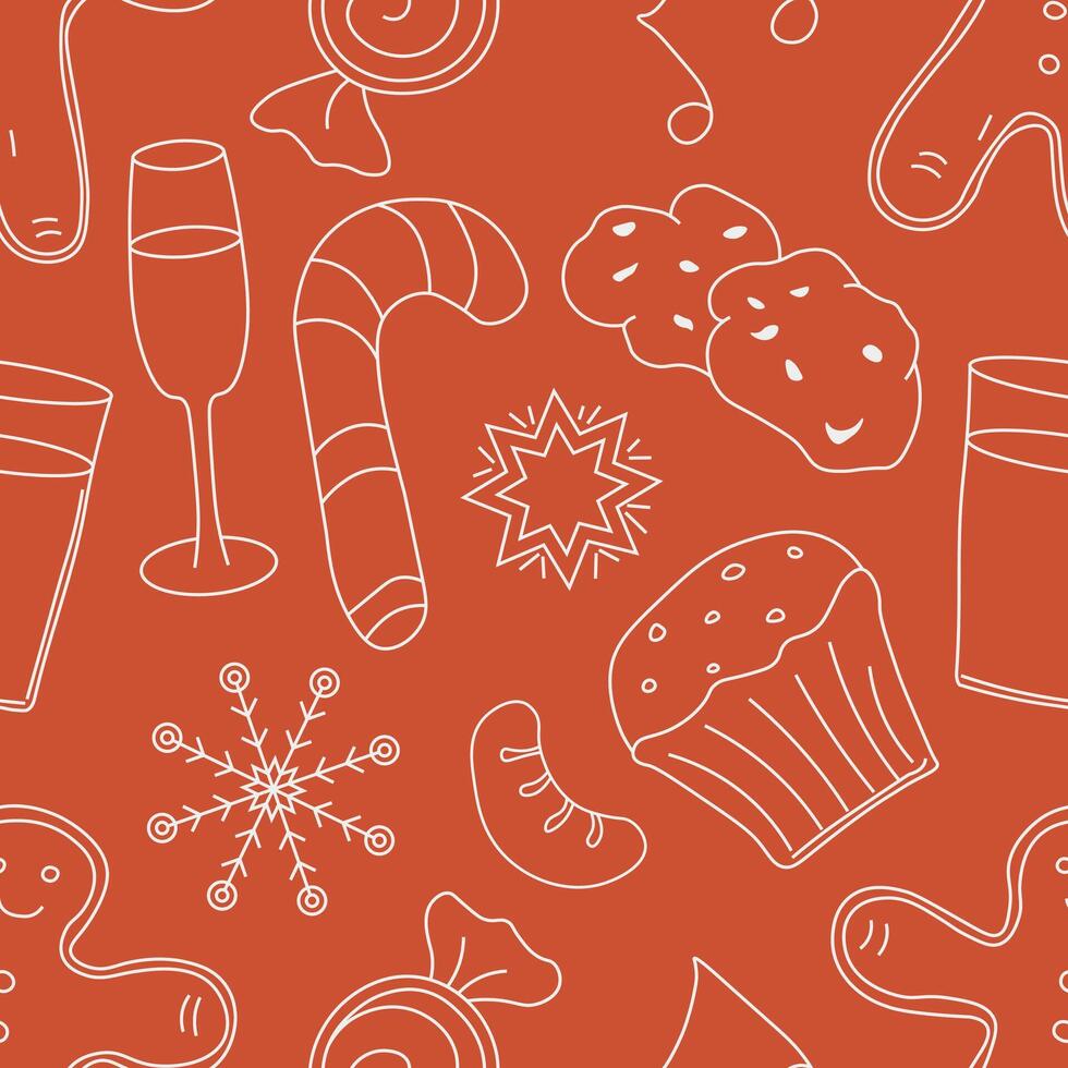 RED Seamless christmas pattern. New year background. Doodle illustration with christmas icons vector
