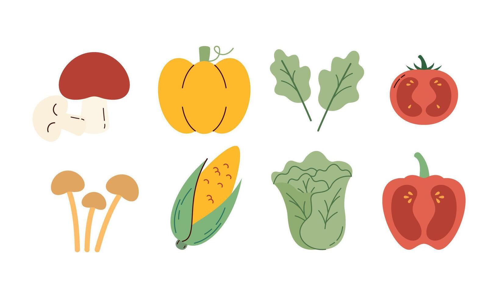 Flat Set Hand Drawn Healthy Food Illustration of Vegetables Isolated on White Background vector