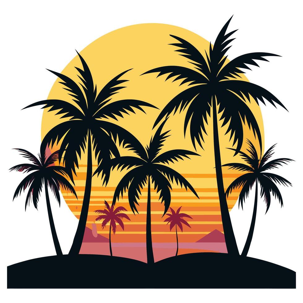 Palm trees at sunset illustration vector