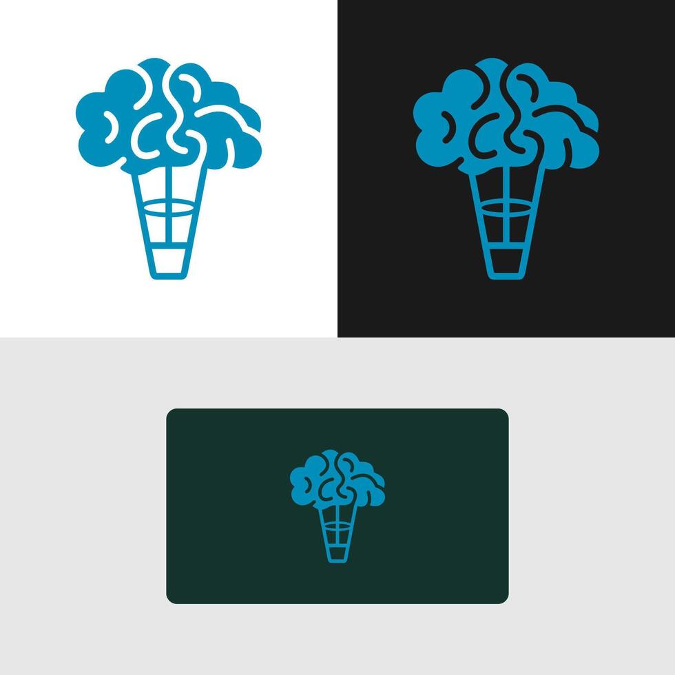 The logo features a brain model replacing a hot air balloon, used on both a business card and the main logo vector