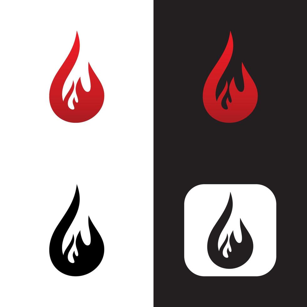 fire icon set, black and red flames vector