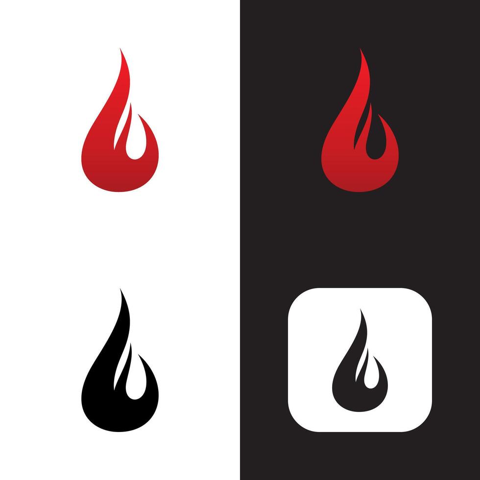fire icon set, black and red flames vector